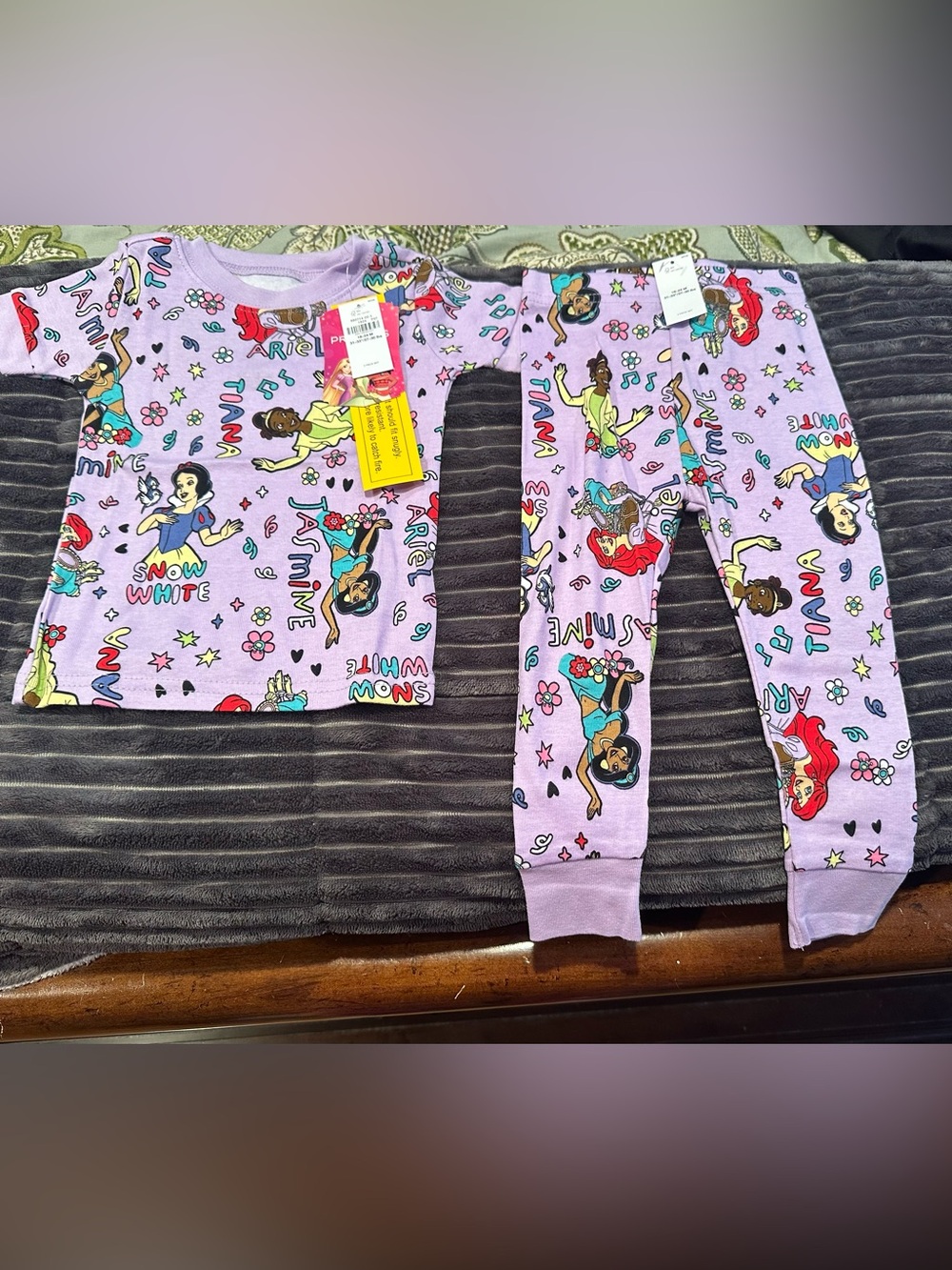 Disney Lavender Girls' Pajama Set with Ariel, Tiana & Jasmine
